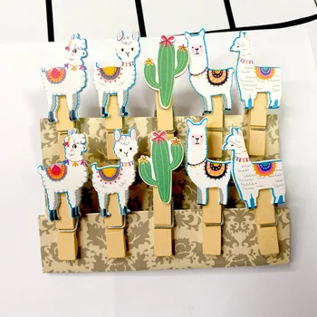 10tk/palju Kawaii Lõbus Alpaca Puidust Klambrid Mini Photo Paber Käsitöö Clip Kooli Kaunistamiseks Kirjatarvete Koos Kanepi Köis
