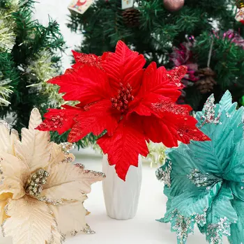2022 Uus tehislilled Jõulud Decor Glitter Poinsettia Võltsitud Lill Head DIY Kodu Pulm Ornament Kasuks Osaline Pakkumine
