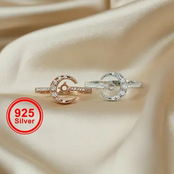 3MM Ring Piik Ringi Seaded Kuu Star Roos kullatud Solid 925 Sterling Hõbe Reguleeritav DIY Ring Bezel 1210106