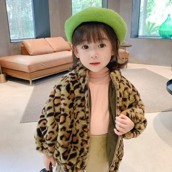 Beebi Tüdruk Talve Jope Leopard Faux Karusnaha Paks Imiku Toddle Teismelised Fliis Vooder, Mantel Beebi Riided Outwear 1-12Y