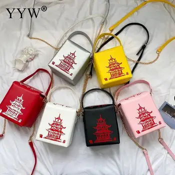 Chinese Takeout Kasti Rahakott Pu Nahast Naiste Käekott Uudsus Mood Crossbody Kott Õlal Kott Keti Tüdruk Käekott Tower Rahakott