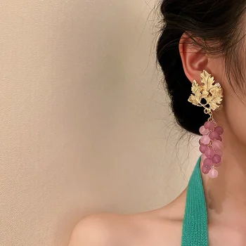 Korea fashion jätab Crystal Viinamarja kõrvarõngad kõrvarõngad väike värske fashion kõrvarõngad looduslik tuul Kõrvarõngad