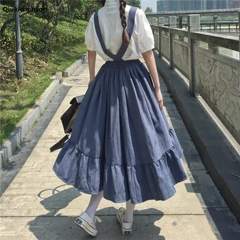 Midi Seelik Naiste Kevad-Suvi Jaapani Stiilis Kawaii Lolita Seelik Teismelised Pehme Tüdruk Kõrge Vöökoht Ruffles Suspender Seelikud kv
