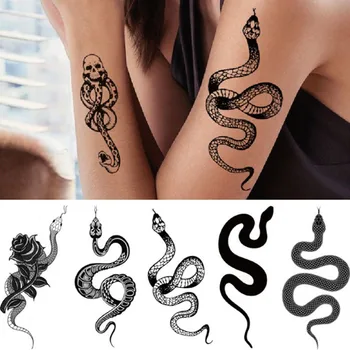 Must Madu Ajutine Tätoveering Kleepsud Naised Meeste Keha Talje Veekindel Võltsitud Tätoveering Tume Veini Suur Suurus Snake Tattoo