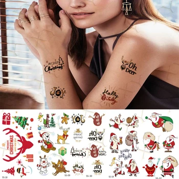 Punane Põder Sarved Veekindel Ajutine Tätoveering Kleebised Jõulud kinkekarbis Tatto Body Art Lumi Flash Võltsitud Tätoveering Mehed Naised Lapsed