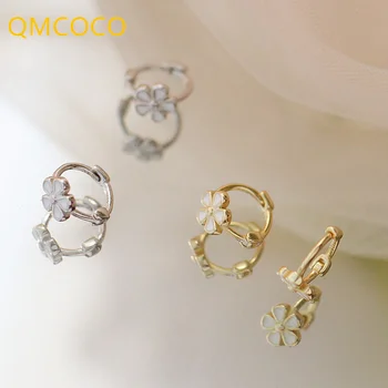 QMCOCO Hõbedast Värvi Mini Peen Lill Hoop Kõrvarõngad korea Naiste Mood Temperament Magus Ehted Kõrva Tarvikud