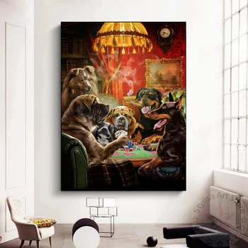 Referaat Koer Pokkeri Mängimine Plakat Loomade Mäng Maalid Kodu Kaunistamiseks HD Lõuend Trükib Seina Art Pilt Modulaarne Tuba Decor