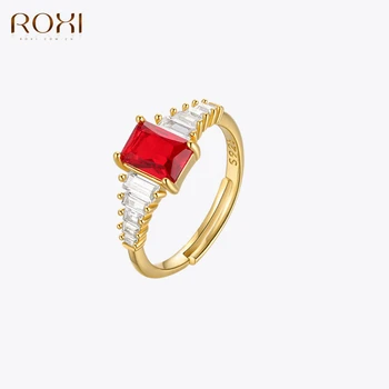 ROXI 925 Sterling Hõbe Paar Geomeetriline Punane Kristall Rõngad, Naised, Tüdrukud, Pulmad Avaldus Trahvi Ehteid Kingitus anillos
