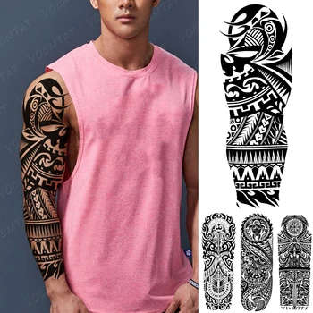 Suur Arm Varruka Veekindel Ajutine Tätoveering Kleebis Maoori Maiade Hõimu Totem Flash Tatto Naised Meeste Must Body Art Võltsitud Tätoveeringud