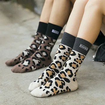 1 Paari Naljakas, Armas Leopard Printida Meeste Ja Naiste Sama Puuvillased Sokid Mood Paar Toru Sokid Pikk Toru Sokid Paks Trend Sokid