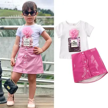 2020. aasta Kuum Väikelapse Beebi Tüdrukute Riided Kids 3D Lille T-Särk Tops Roosa Nahast Seelikud Suvine Kleit Komplekt Komplekt 2-7Years