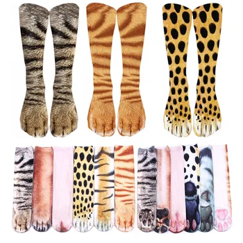 3 Paari Loomade Kass Socks Unisex 3D Trükitud Naljakas Tiiger Leopard Paw Keskmise Toru Sokid Mood Õnnelik Kingitus Koostisega Naine