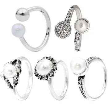 925 Sterling Silver Ring Elegantne Ilu Helendav Jätab Pearl Kiirgustundlikkus Sära Avatud Ring Naiste Sünnipäeva Kingitus DIY Ehted