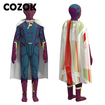 COZOK Wanda Visioon Cosplay Kostüüm Lapsed Täiskasvanud Sinine Kombekas koos Varjatud Varustus Halloween Carnival Ülikond