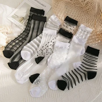 Crystal Siidist Sokid Suvel Ultra-õhuke Läbipaistev Meeskonna Sokid Mood Must Valge Seksikas Mesh Võrk Õhuke Harajuku Klaas Siidist Sokid