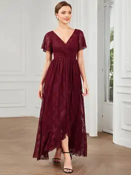 Fantastiline Õhtu Kleidid Sügav V Kaela Lühikese Näha Läbi Varrukad Kaudu 2023 Kunagi päris On-Line Burgundia Pruutneitsi kleit