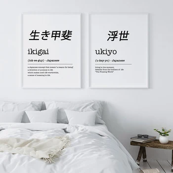 Ikigai Ukiyo Määratlus Art Prints Jaapani Kingitus Jaapani Sõnu Must Valge Minimalistlik Plakat Jaapan Seina Art Lõuend Maali