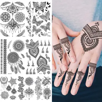 India Tribal Henna Ajutise Tattoo Naised, Tüdrukud Liblikas DreamCatcher Kilpkonn Mandala Võltsitud Tätoveering Kleebis Käe Tätoveering Sõrme