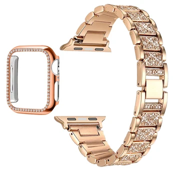 Juhul + Bling rihm Apple Watch band 40mm 44mm 41mm 45mm 38mm 42mm 40 mm Teemant Metallist käevõru iWatch series 7 6 se 54321
