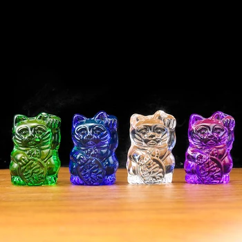 Kawaii Maneki Neko Selge Laser Värviline Glasuur Kristall Klaas Jaapani Õnnelik Kass Käsitöö Ornament Õnnelik Õnn Maskott Presentatsioon Decor