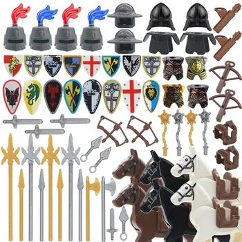 Keskajal Viking Warrior Keskaegse Rüütli Relv, Kiiver, Mõõk, Amb Kilp Armor Sõjalise Tarvikud Ehitusplokid Mänguasjad