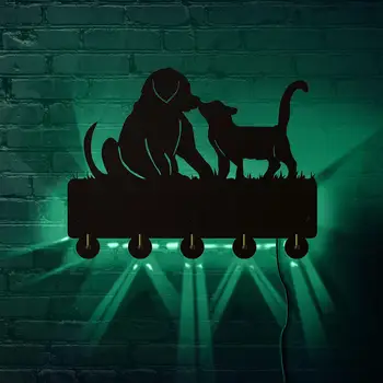 Koer Ja Kass Disain Riided Võti Valgustatud Konks LED Seina Konks Riidepuu Käekott Võtmed Köök Värvi Muutmine Omaniku Loomade Omanik