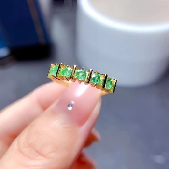 Kokku 0.5 ct Loomulik Smaragd Ring 5 tk 3mm Colombia Emerald Hõbe Sõrmus 3 Kihti 18K Gold Plating Ei Pleegib