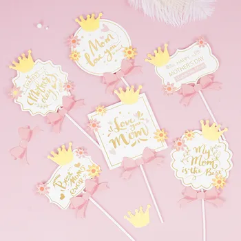 Koogikarpides Torukübar emadepäeva Lipu Sünnipäevaks Crown Vibu Lille Ema Cupcake Toppers Küpsetamine Ilu Baby Shower Kook Decor DIY