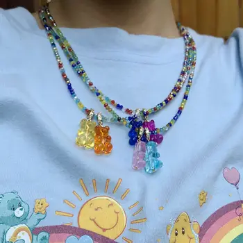 Korea Kommid, Marmelaad, Pundunud Kannab Tsirkoon Crystal Pärlitest Kaelakeed Naistele Rainbow Värvi Riis Pärlitega Ripats Kaelakee Y2K Ehted Uued