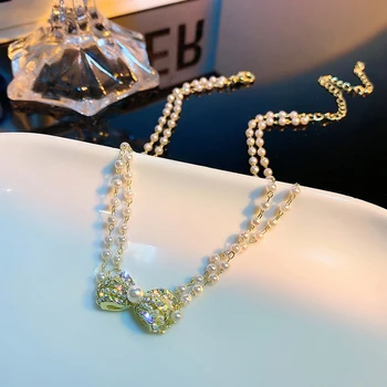 Korea Stiilis Liblikas Choker Kaelakee Ehted Naiste Vintage Pearl Collares Prantsuse Romantiline Mitmekihilised Bowknot Clavicle Kett