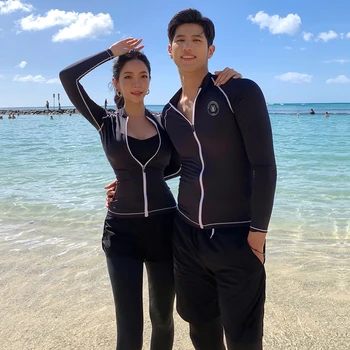 Korea Stiilis Ujumistrikoo Rash Guard on Naiste-Meeste Paar on Pikad Varrukad Ujumistrikoo Rash Guard päikesekaitse Beach Kanda trikoo