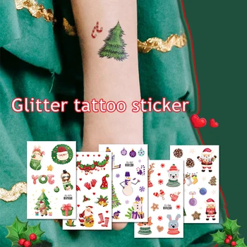 Laste Multikas Glitter Tattoo Kleebised Lapsed, Jõulud Anta Claus Lumememm Veekindel Ajutine Kleebised Võltsitud Body Art Kleebis