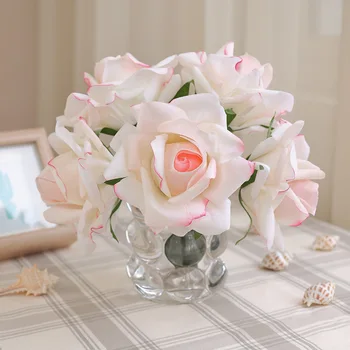 Lateks Decor Roosi Kimp Niiske 5Head Reaalne Touch Kunstlikud Lilled Roosid Kodu Kaunistamiseks Pruudi Kimp Pulmas Paigutus