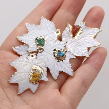 Looduslik Druzy Quartzs Ripatsid pinnatud Kuld Maple leaf Kuju Võlusid Ehete Tegemise DIY Naiste Kaelakee, Kõrvarõngad Kingitused