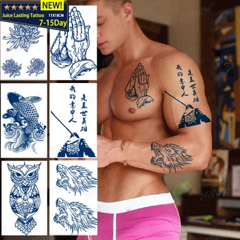 Mahla Veekindel Tätoveering Kleebised Hiina Tähtedega Ajutine Tätoveering Meeste Body Art Tattoo Buddha Lotus Hunt Kestev Võltsitud Tätoveeringud