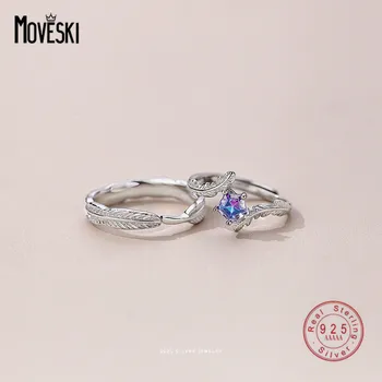 MOVESKI 925 Sterling Hõbe korea Sulg Star Sinine Tsirkoon Paar Rõngad Naiste Luksus Romantiline Kaasamine Ehted