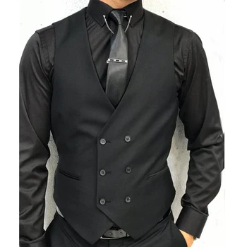 Must Ametlik Meeste Vest Topelt Karavan V Kaela Ühes Tükis Mees Ülikonna Vest Custom Pulm Smoking Talje Mantel Uus Mood