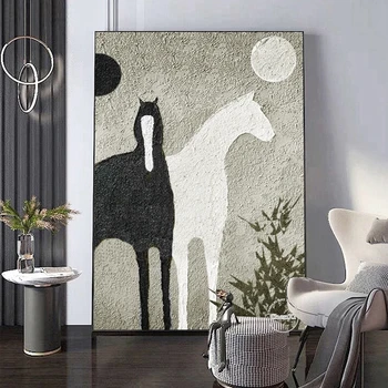 Must ja Valge Hobune Käsitöö Abstraktse Loomade Pilt õlimaal Lõuendil Käsitsi Maalitud Home Decor Kunsti Frameless