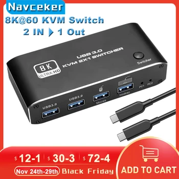 Navceker HDMI 2.1 KVM Switch 4K 120Hz HDMI ja USB 3.0 KVM Switch USB-8K 60Hz 1080@240Hz USB KVM Switcher HDMI USB 3.0 port PC