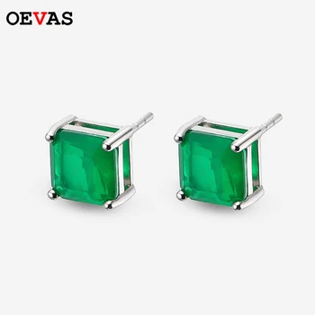 OEVAS Elegantne 7*7mm Vintage emerald Kõrvarõngad parima kvaliteediga Reaalne 925 Sterling Hõbe Pulmas Pruut bänd ehted Kingitused