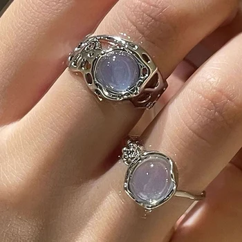 Opaal Ebaregulaarne Rõngad Y2K Esteetiline Vintage Ehted Lihtne Bud Gem Lill Mood Avamine Ringi Õõnes sõrmustes Naiste Tüdruk