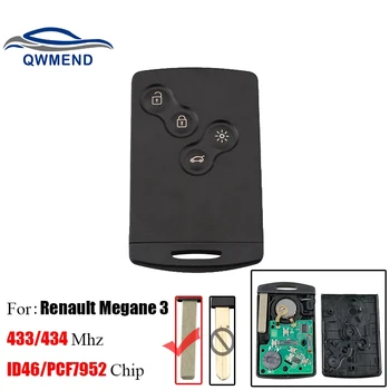 QWMEND 4Buttons Smart Remote Key Võtmeta Fob 433Mhz PCF7952 Kiip Renault Laguna III Megane III Fluence Scenic Kaug-klahvid