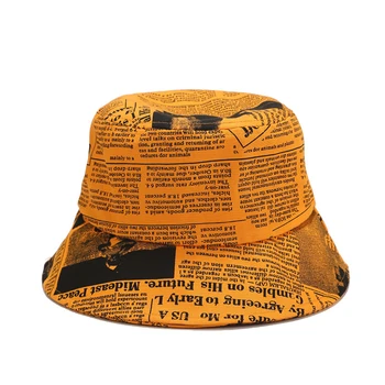 Retro In Fashion Kopp Mütsid Unisex Loominguline Vana Ajaleht Mustri Trükkimine Basseini Müts Naine Tänaval Trend Lai Nokk Päikese Mütsid