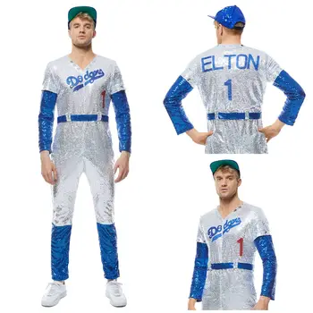 Rocketman Elton John Dodgers Cosplay Kostüüm Pesapalli Ühtne Kombekas Täielik Ülikond Halloween Kostüümid Täiskasvanud Mehed Naised