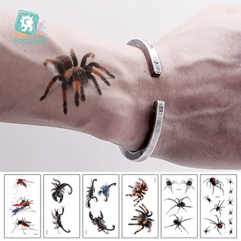 Rocooart 3D Spider Tätoveering Skorpion Ajutine Tätoveering Kleebised Halloween Võltsitud Tätoveering Body Art Tatuajes Nali Tatouage Temporaire