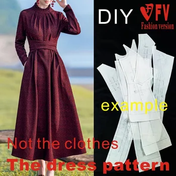 Seeliku muster naiste kirjandus pikkade varrukatega kleit riided lõikamine struktuur joonis 1:1 füüsiline muster BLQ-660