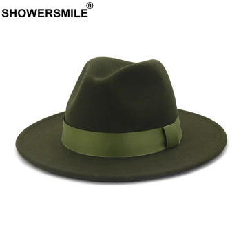 SHOWERSMILE Armee Roheline Villast Vilt Jazz Fedora Mütsid Mehed Naised Lai Nokk Sombrero Briti Stiilis Huopahattu Ametlik Panama ühise Põllumajanduspoliitika Kleit Müts