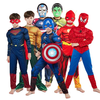 Superkangelane Lapsed Cosplay Kostüümid Lihaste Riided Hulk Iron Man Kapten Ameerika Spiderman Laste Halloween Pool Jõulud