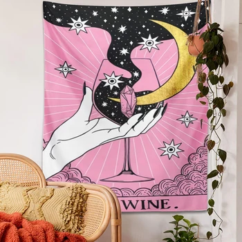 Tarot kuu vaip Seina Riputamise roosa Boho tähine Vaip, veini ennustamine nõidus käsi teki elutuba Home Decor Seinamaaling