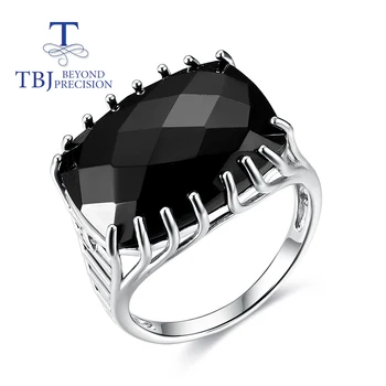 TBJ,Naturaalne must spinel checkboard lõigatud suur kalliskivi sõrmus 925 sterling hõbe ehted fashion trahvi naine kingitus